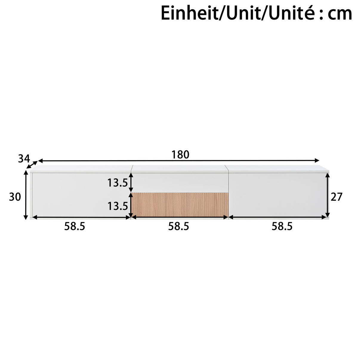 TV-SCHRANK mit Projektorablage 180 x 34 x 30 cm Weiß - Weiß, Holzwerkstoff (34/30/180cm) - Beauniv