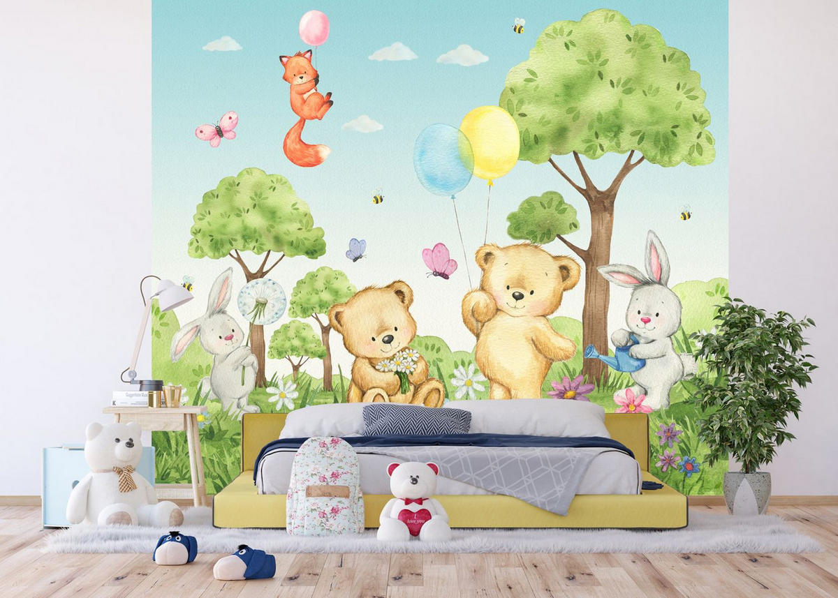 FOTOTAPETE Wald mit Waldtieren 270 x 300 cm - Multicolor, Papier (270/300cm) - Sanders & Sanders
