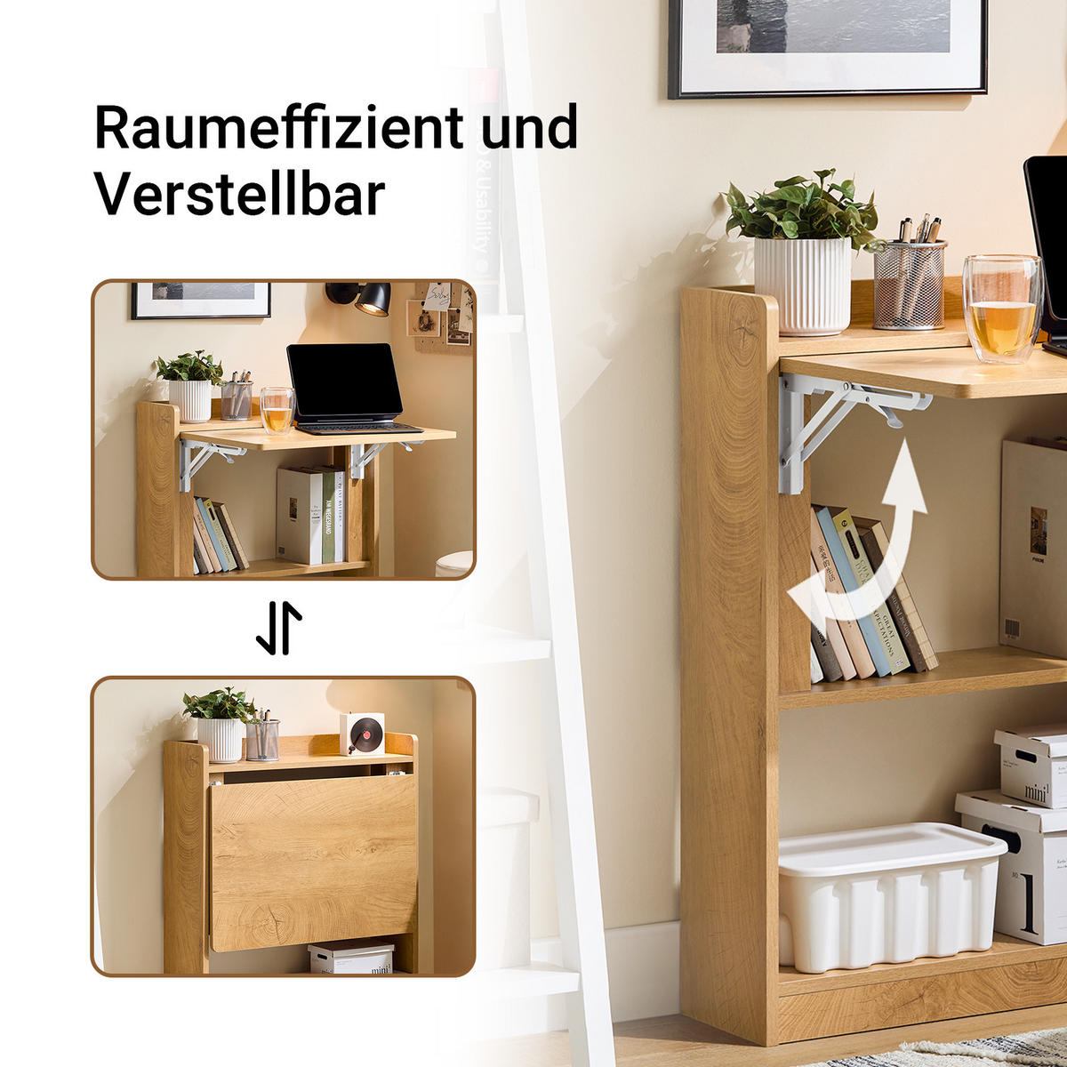 SCHREIBTISCH klappbar, 63x82x58cm, Natur - Naturfarben, Holzwerkstoff (58/63/82cm) - SoBuy