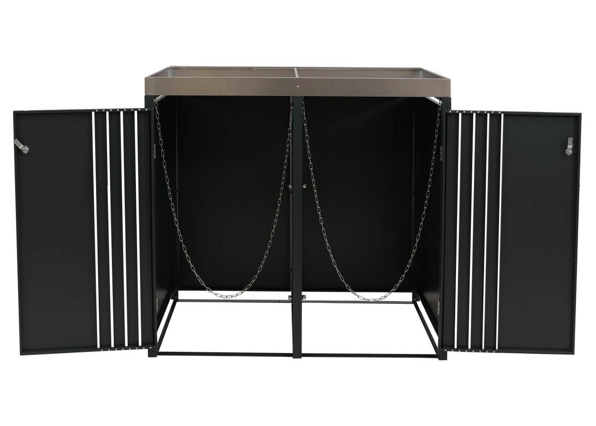 MÜLLTONNENBOX 2er mit Pflanzkasten HxBxT 125x132x84cm Anthrazit Holzoptik hell - Anthrazit, Metall (132/125/84cm) - PROREGAL