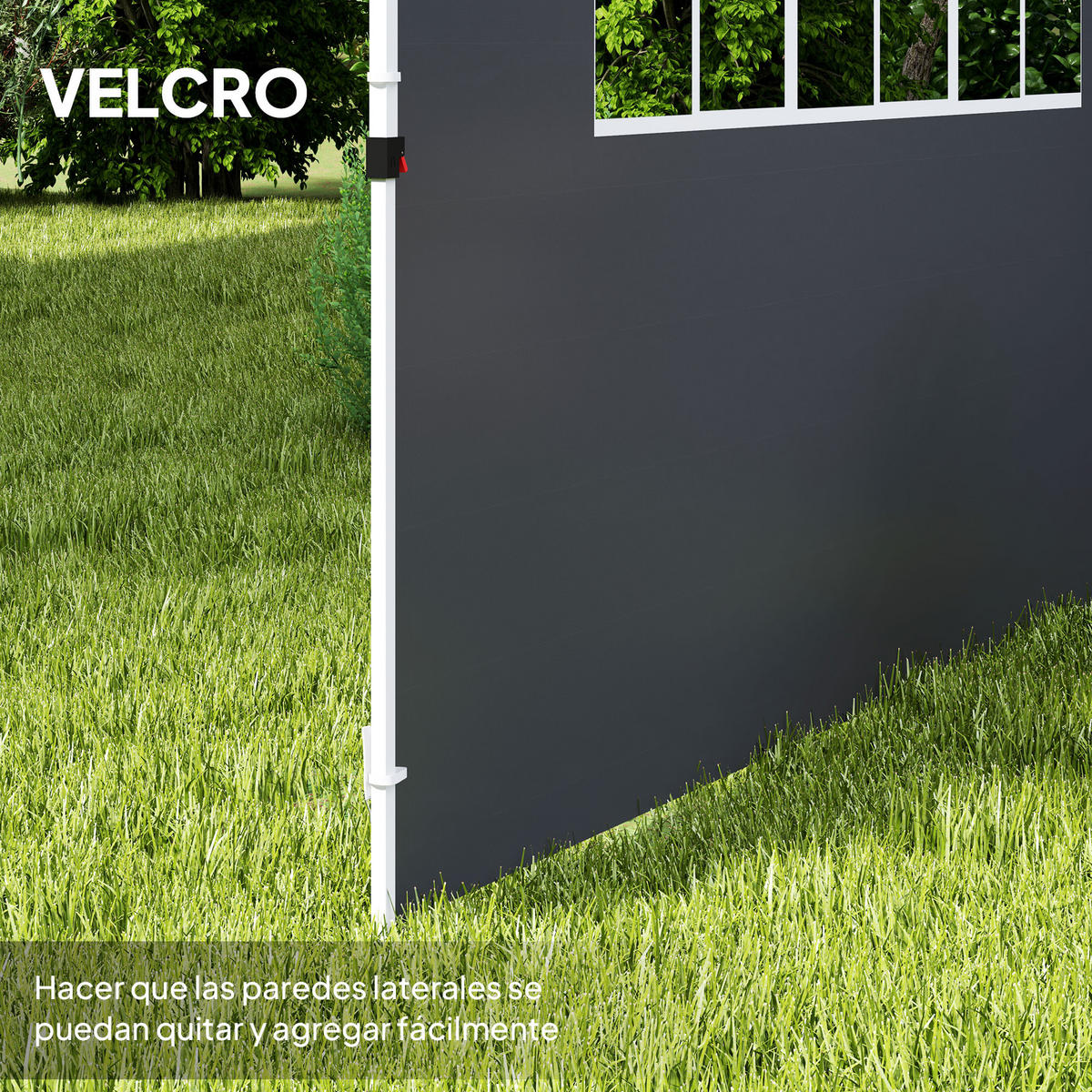 PAVILLON-SEITENWAND, Oxford-Stoff dunkelgrau mit Fenstern - Grau, Textil (10/30/20cm) - Vallsero
