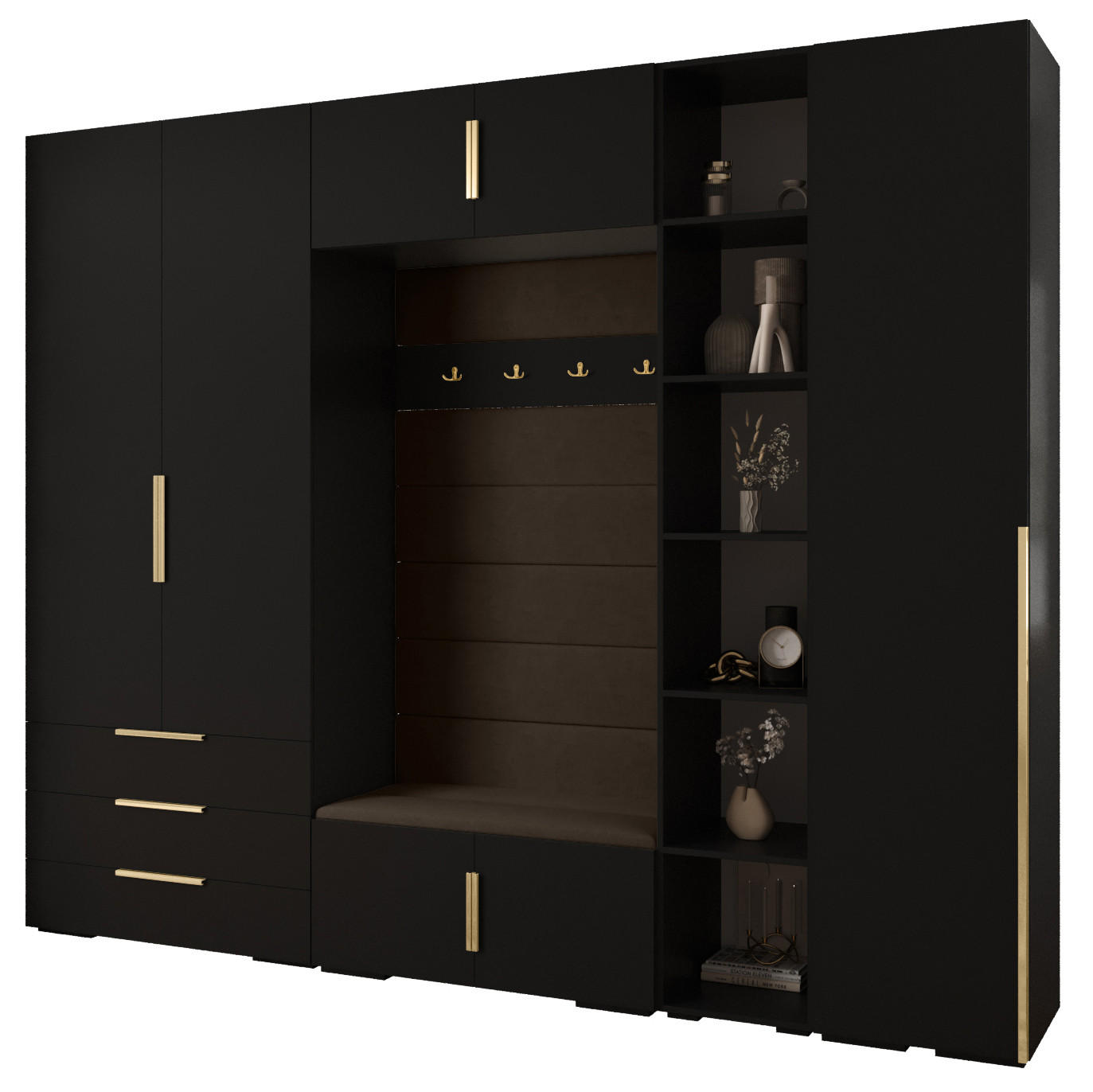 GARDEROBEN-SET 236,7/290/47 - Goldfarben/Schwarz, Holz/Kunststoff (290/236.7/47cm) - Abiks Möbel