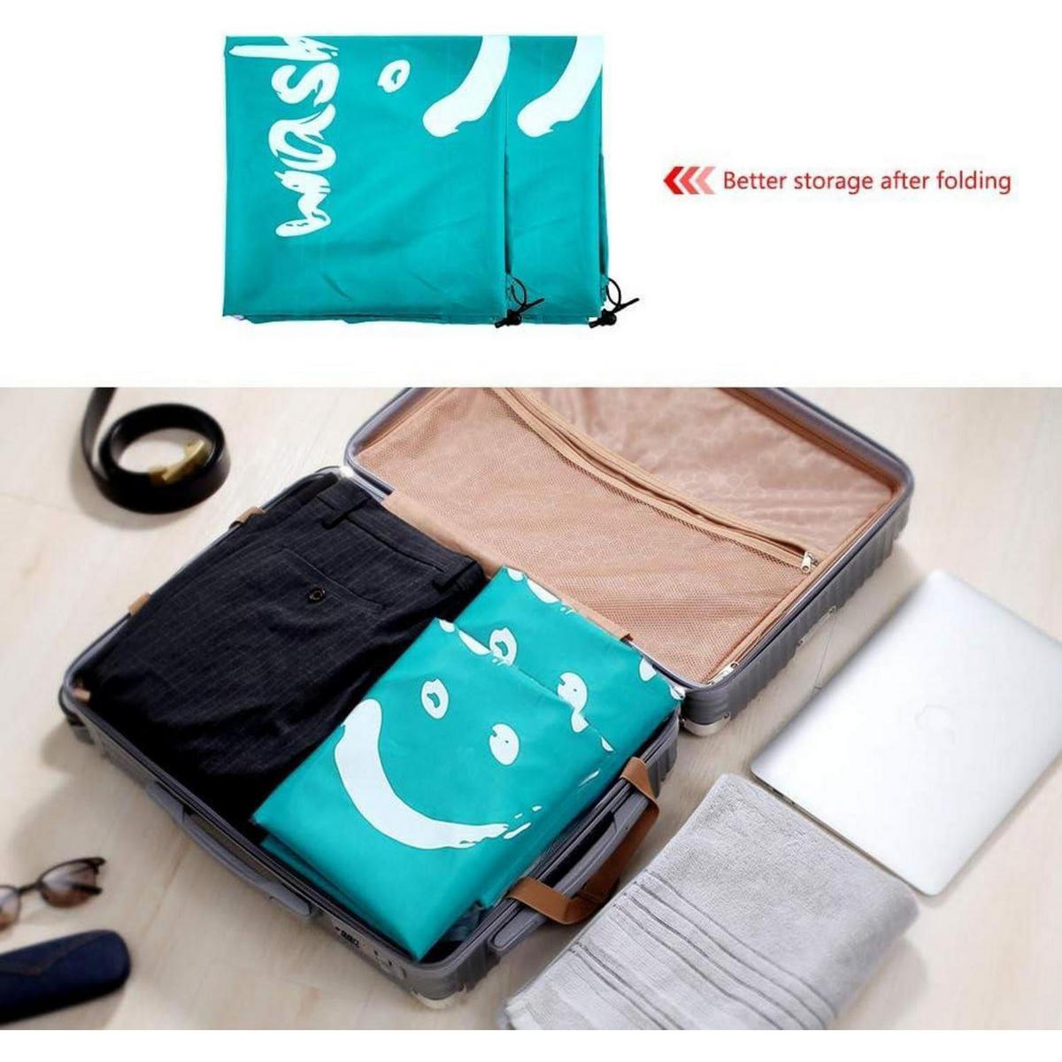 WÄSCHESACK 2-teiliges Set Blau 120 L - Türkis, Textil (66/92/66cm)