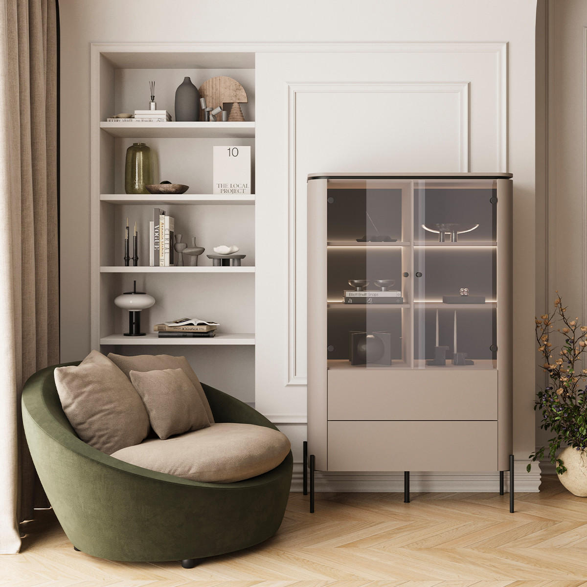 VITRÍNA Krtek - šedohnědá, kompozitní dřevo (98/160/39.5cm) - Petits-meubles