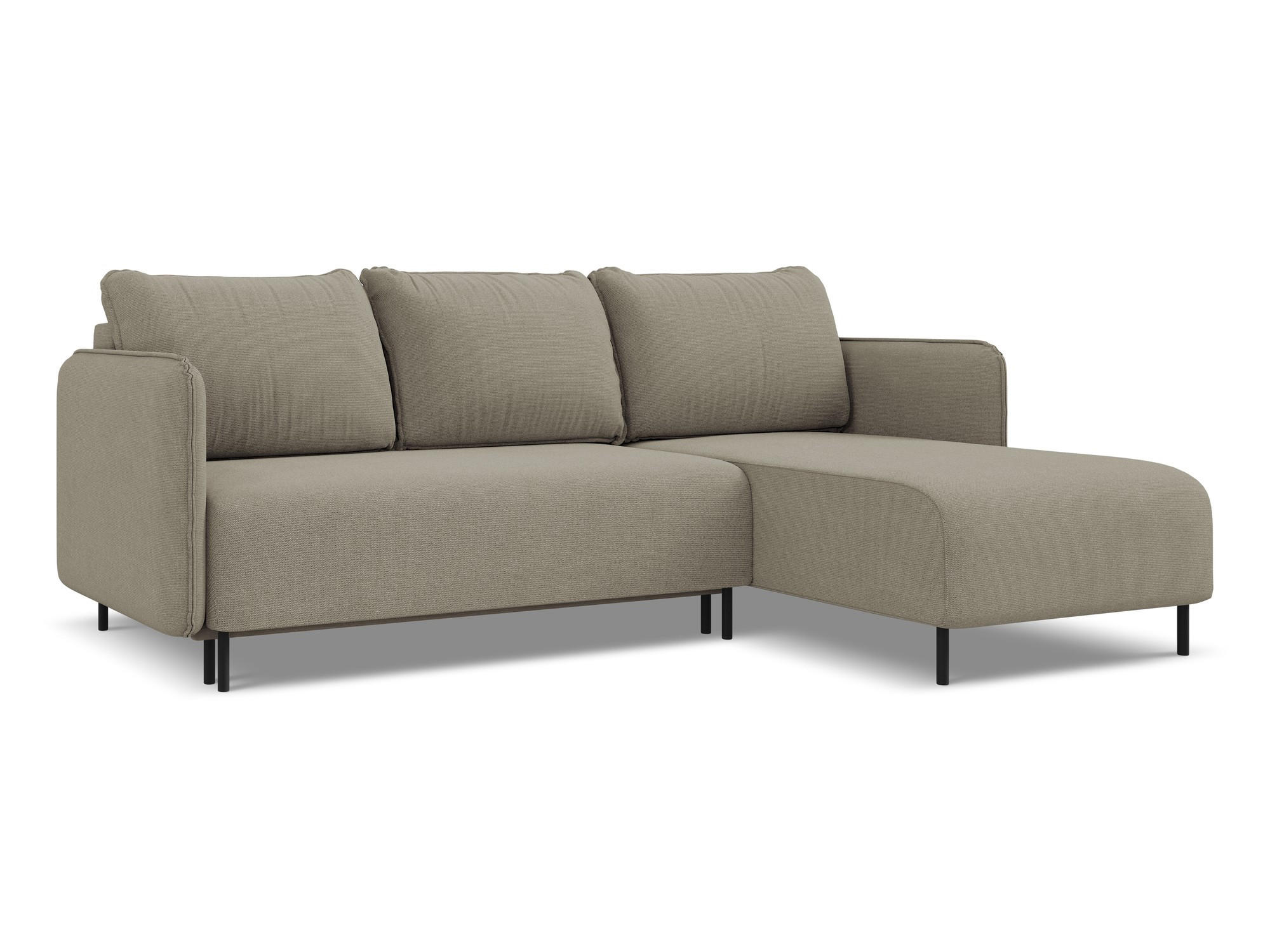ECKSOFA mit Schlaffunktion Strukturstoff Stoff Beige - Beige/Schwarz, Holz/Textil (236/162cm) - Makamii