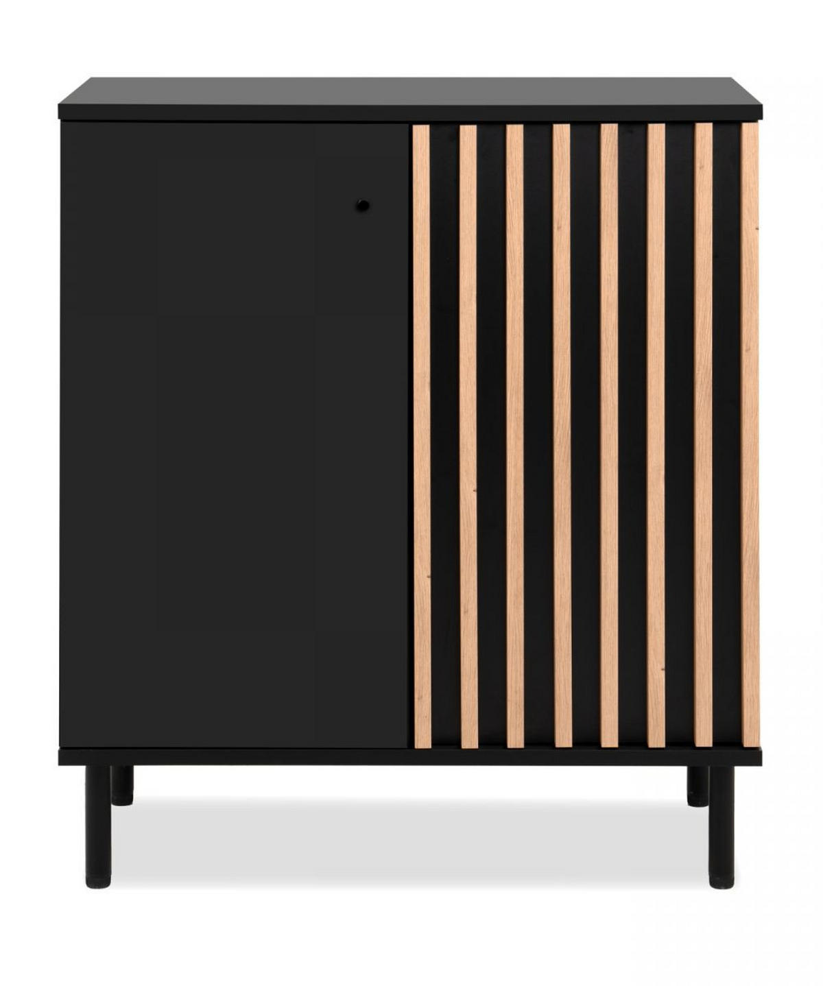 KOMMODE schwarz, Eiche Artisan 80 cm, Sideboard mit 3D-Lamellen - Schwarz/Eiche Artisan, Holzwerkstoff/Metall (80/90/40cm) - Furn.Design