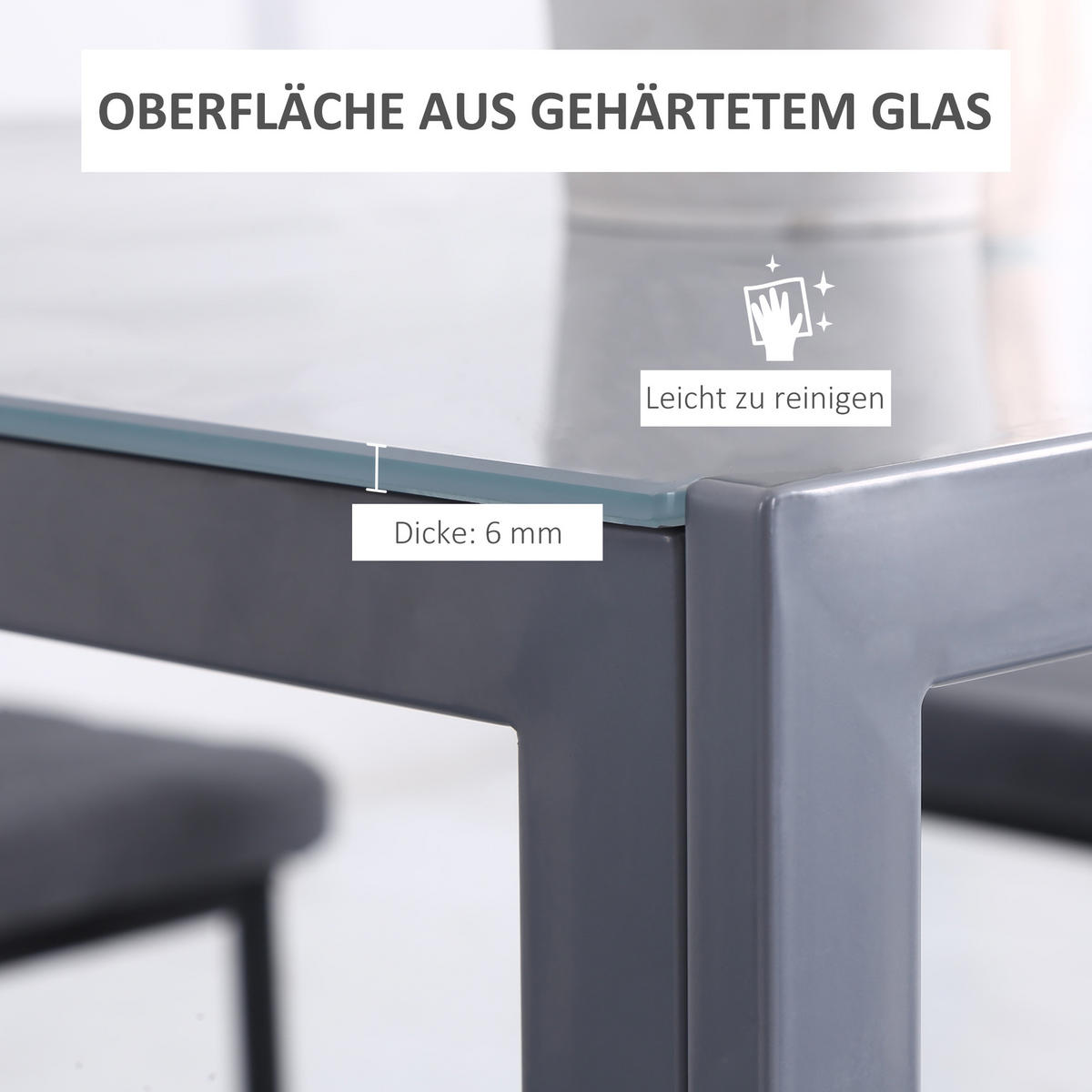 ESSTISCH, Hartglas, Metall, Grau - Grau, Glas (75/75/75cm) - HOMCOM