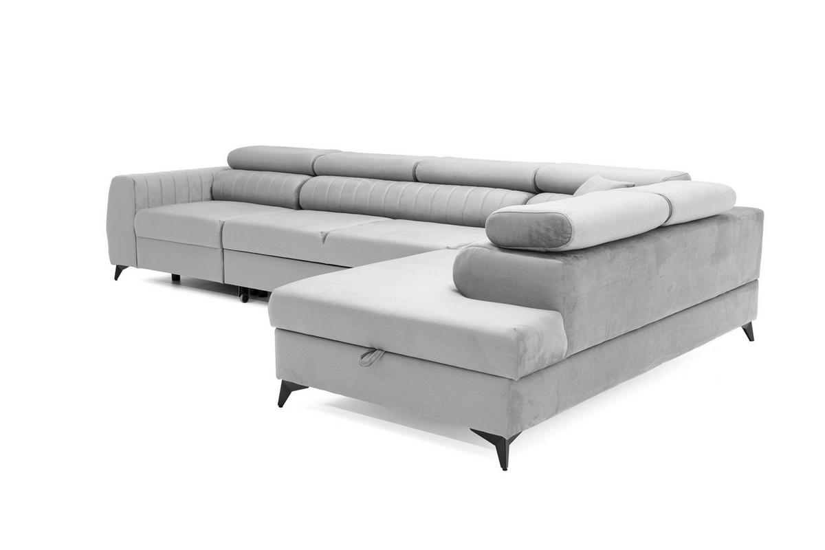 ECKSOFA PIERO MAXI Rechts mit Schlaffunktion 195x125 Velours Grau - Schwarz/Grau, Holz/Textil (203/350cm) - Muffo