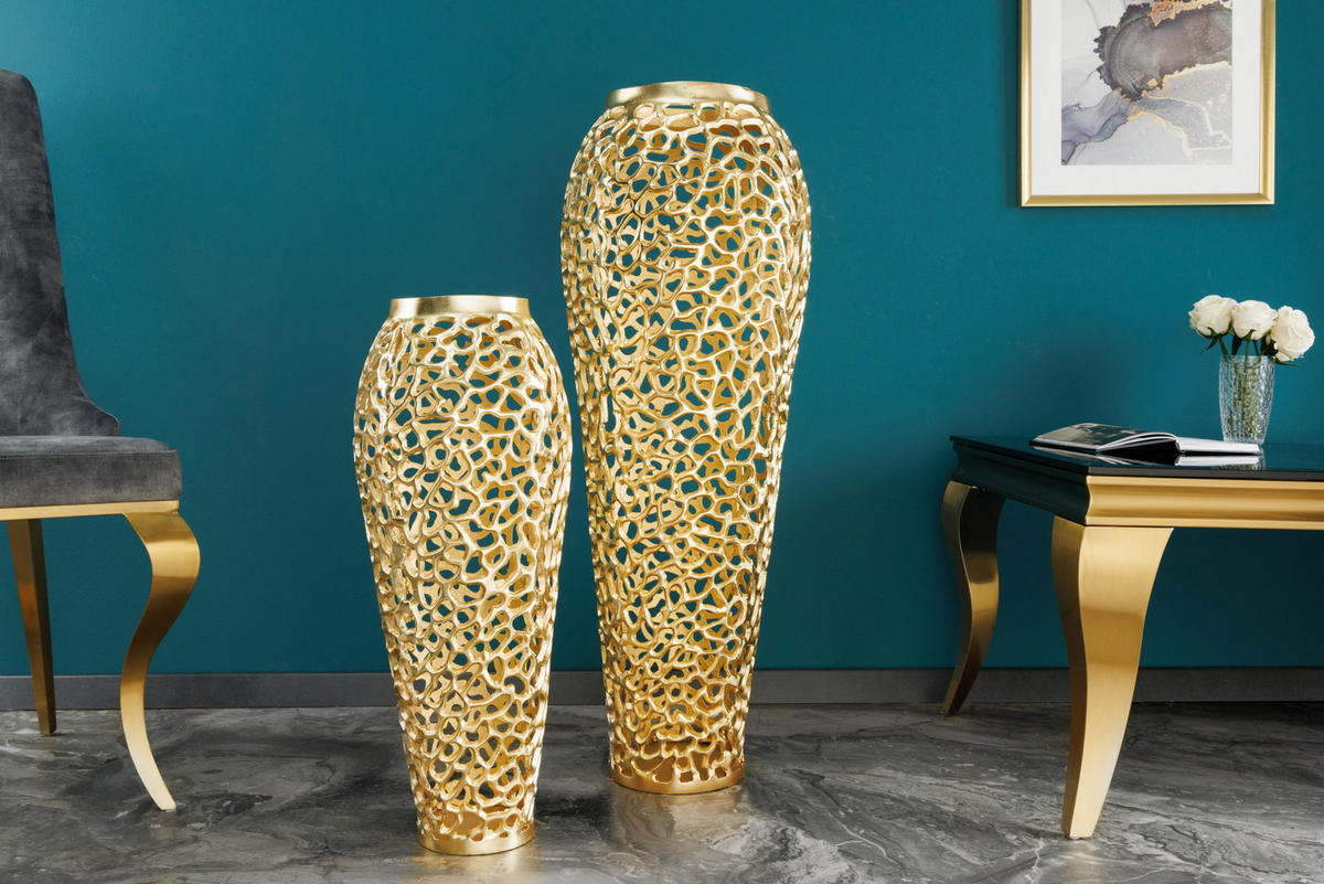 BODENVASE ABSTRACT LEAF Metall Gold 64 cm - Goldfarben, Metall (64cm) - riess-ambiente