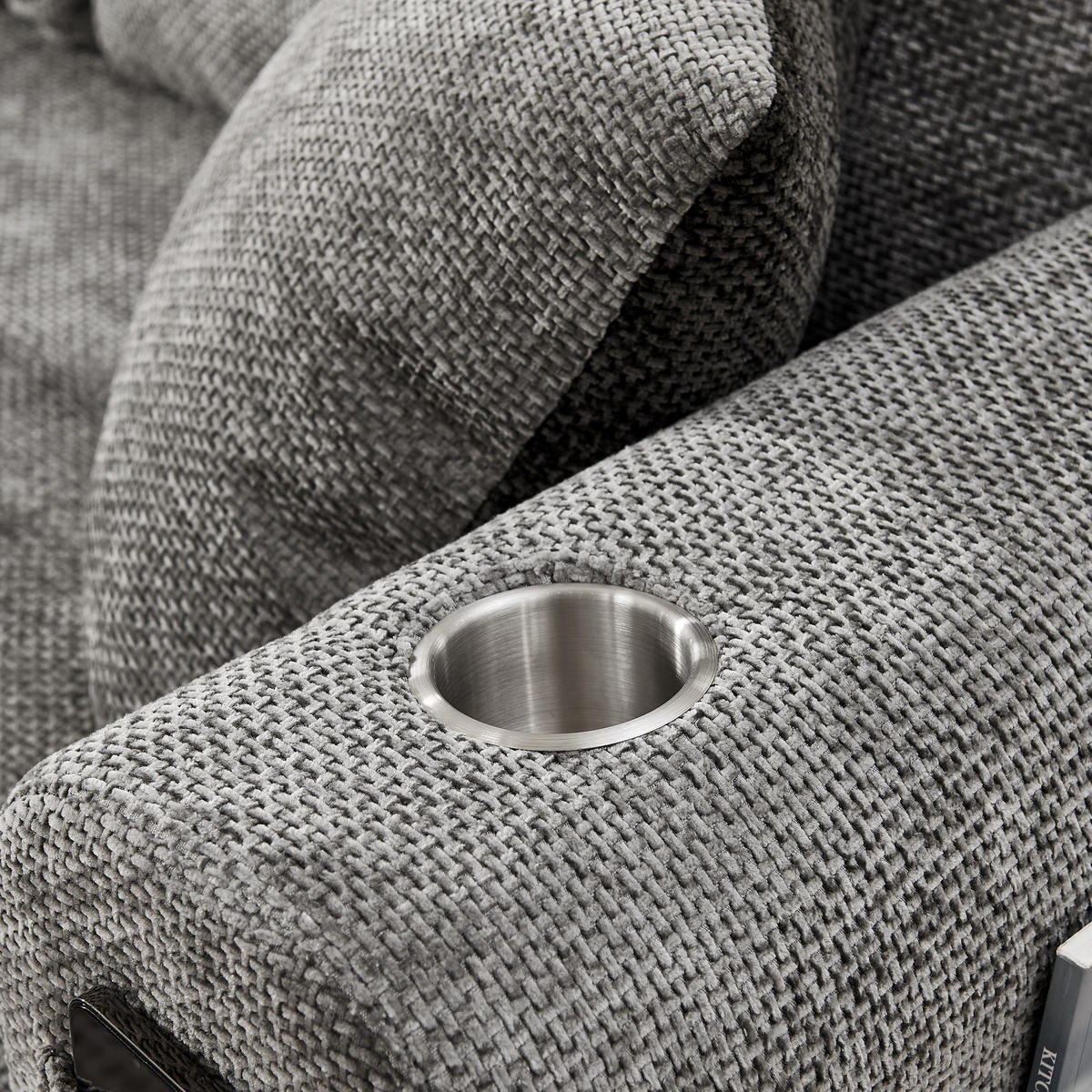 ECKSOFA DE-35043 L-Form mit Becherhalter Grau - Grau, Textil (170/255cm) - ComfortXL