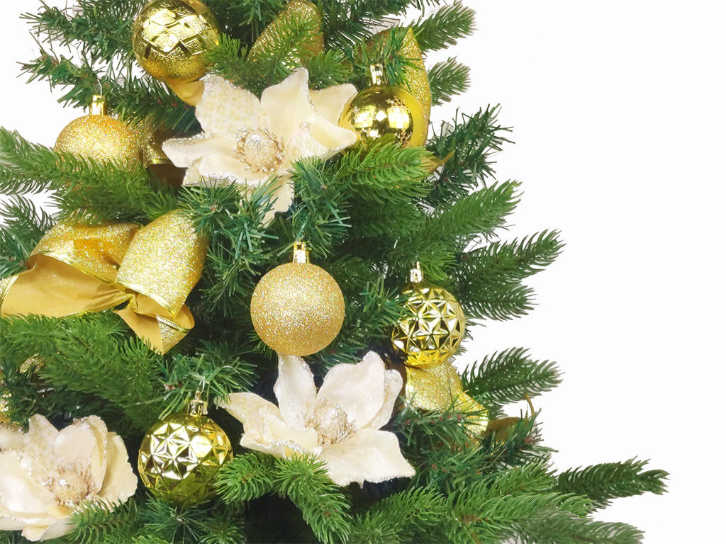 WEIHNACHTSBAUM künstlicher 60 cm mit LED-Beleuchtung, ZARTEROSE, mit 19 Weihnachtsbaumschmuck, Pflanztopf mit Jutesack - Champagner/Goldfarben, Kunststoff/Stein (40/60cm) - LAALU