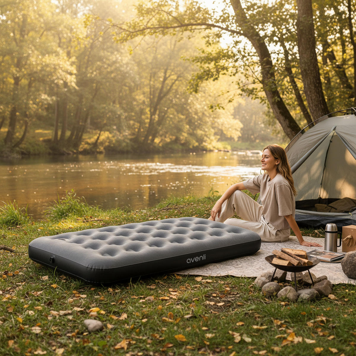 LUFTBETT Luftmatratze Camping CloudCoil grau mit Fußpumpe 191x99x22cm - Grau, Kunststoff (99/191cm) - Avenli