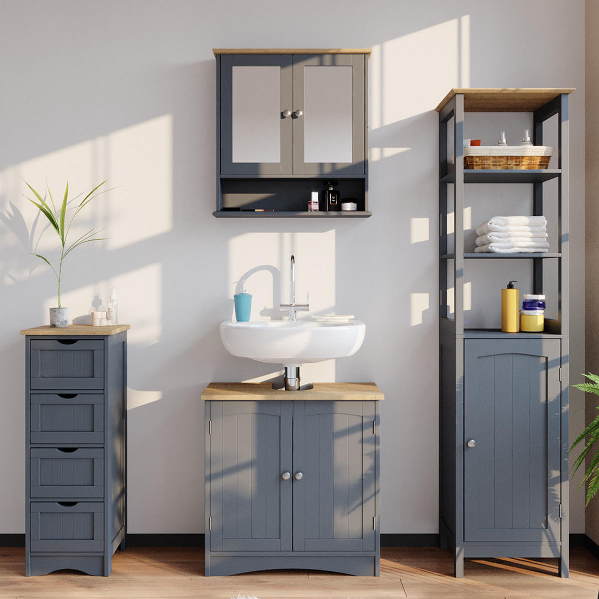 BADSPIEGELSCHRANK Bianco Grau 56 x 58 cm - Grau, Holzwerkstoff (56/58/13cm) - Vicco