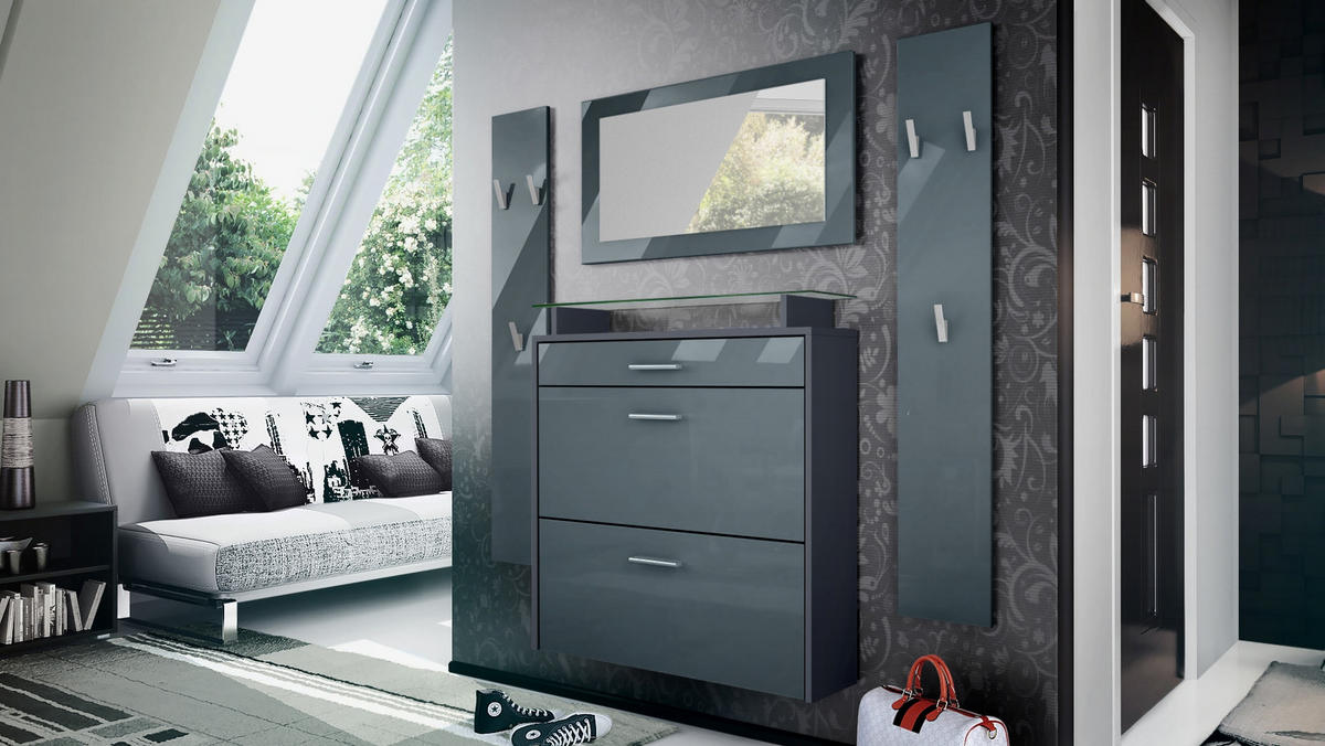 GARDEROBE Malea Fronten in Grau Hochglanz - Grau, Holzwerkstoff (180/180/23cm) - Vladon