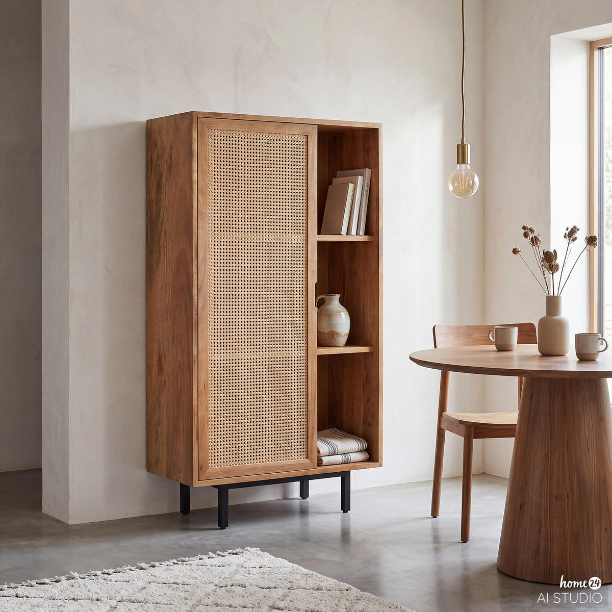 MASSIVES HIGHBOARD - Mango massiv / Wiener Geflecht - Mango / Beige - 80 cm - Braun, Naturmaterialien/Holz (80/150/40cm) - home24