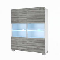VITRINE Hochschrank mit LED-Leuchten, Glamour Holz - Grau, Holz (100/115/36cm) - B BELINI GROUP