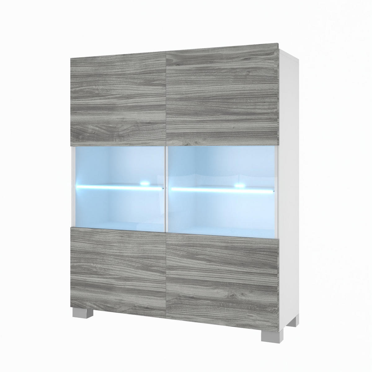 VITRINE Hochschrank mit LED-Leuchten, Glamour Holz - Grau, Holz (100/115/36cm) - B BELINI GROUP