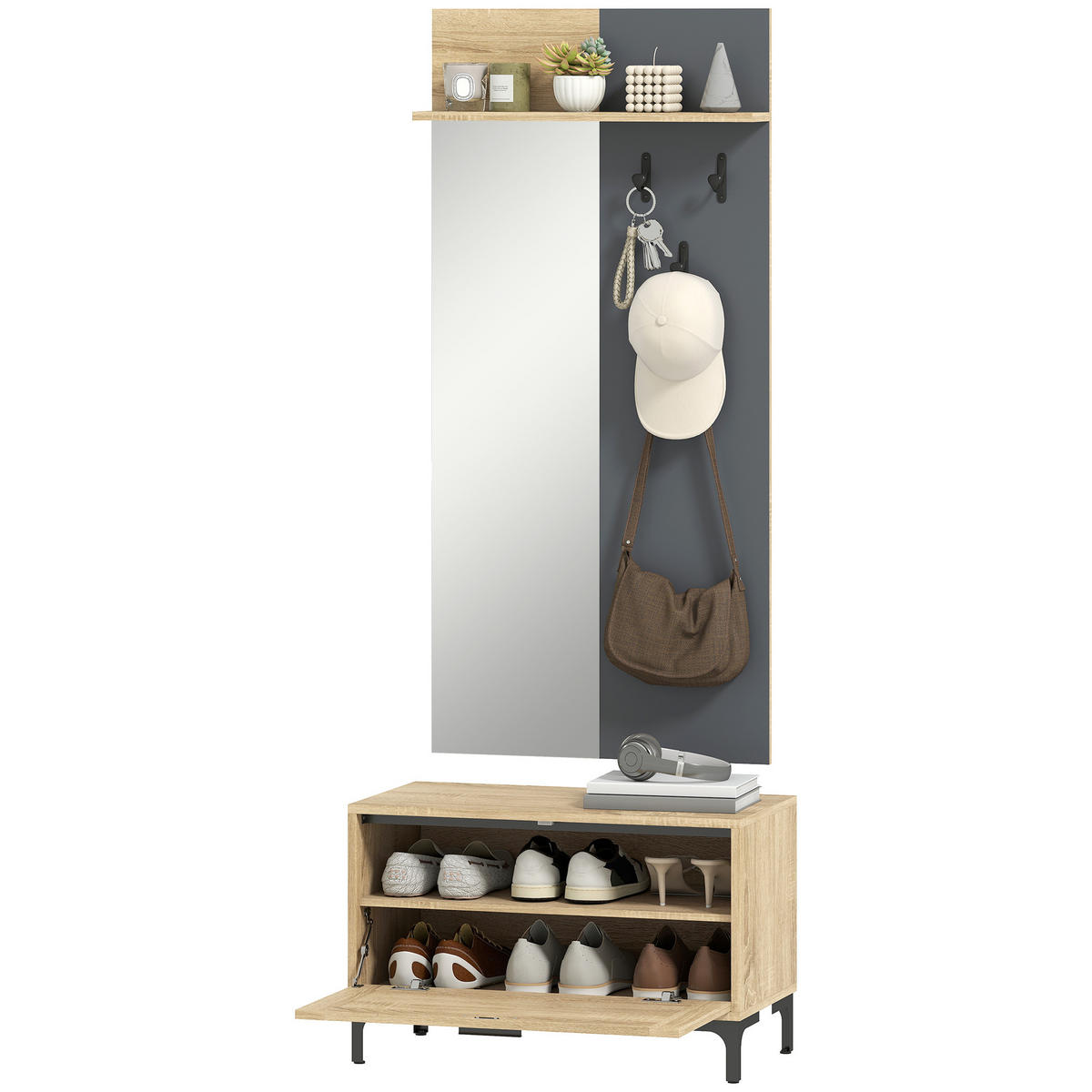 GARDEROBENSET DE-09836 Naturholz+Grau - Naturfarben, Holzwerkstoff (13.5/127.5/60cm) - ComfortXL