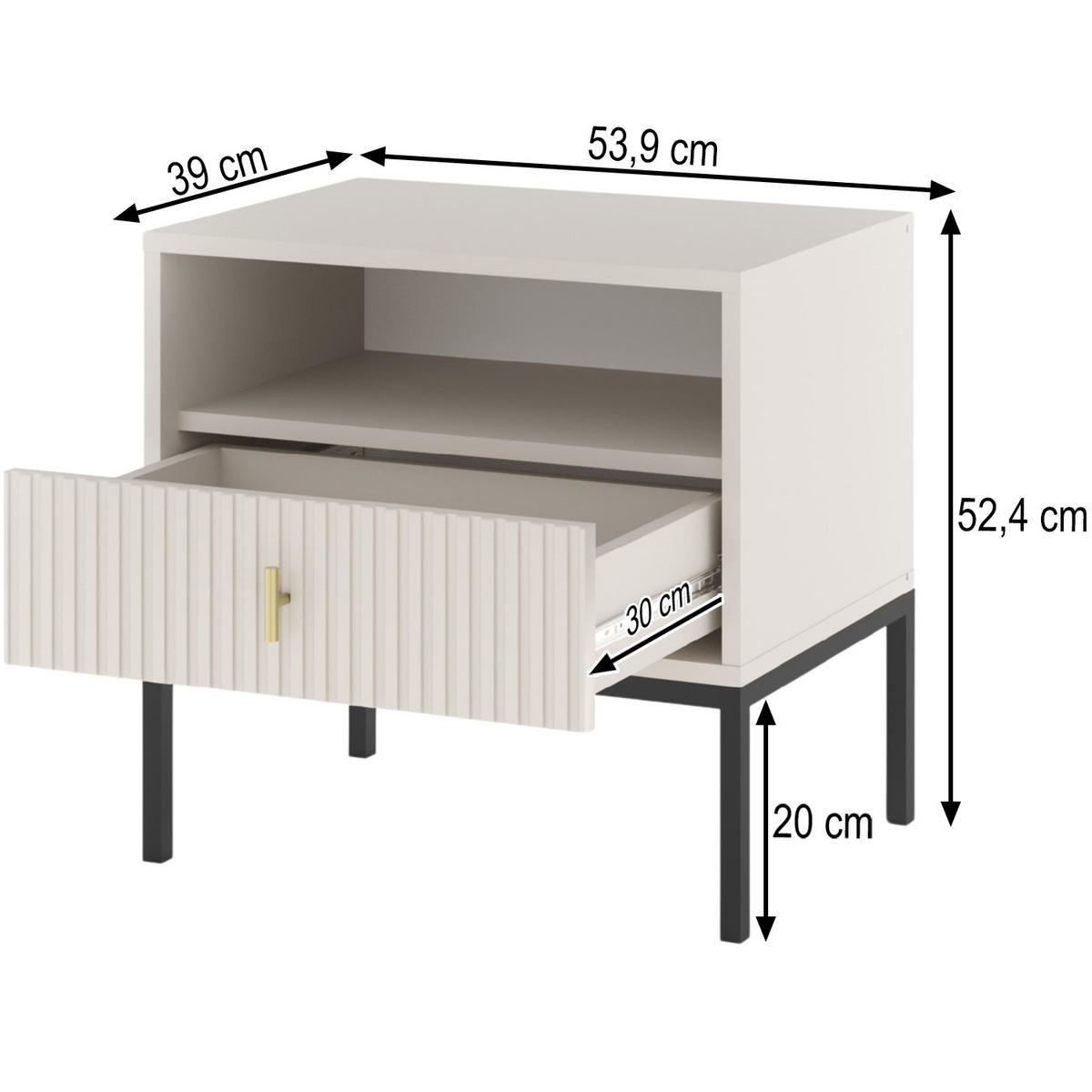 NACHTTISCH Marvello mit 1 Schublade, Kaschmir+Schwarz - Kaschmir/Schwarz, Holzwerkstoff/Metall (54/52/39cm) - Beautysofa