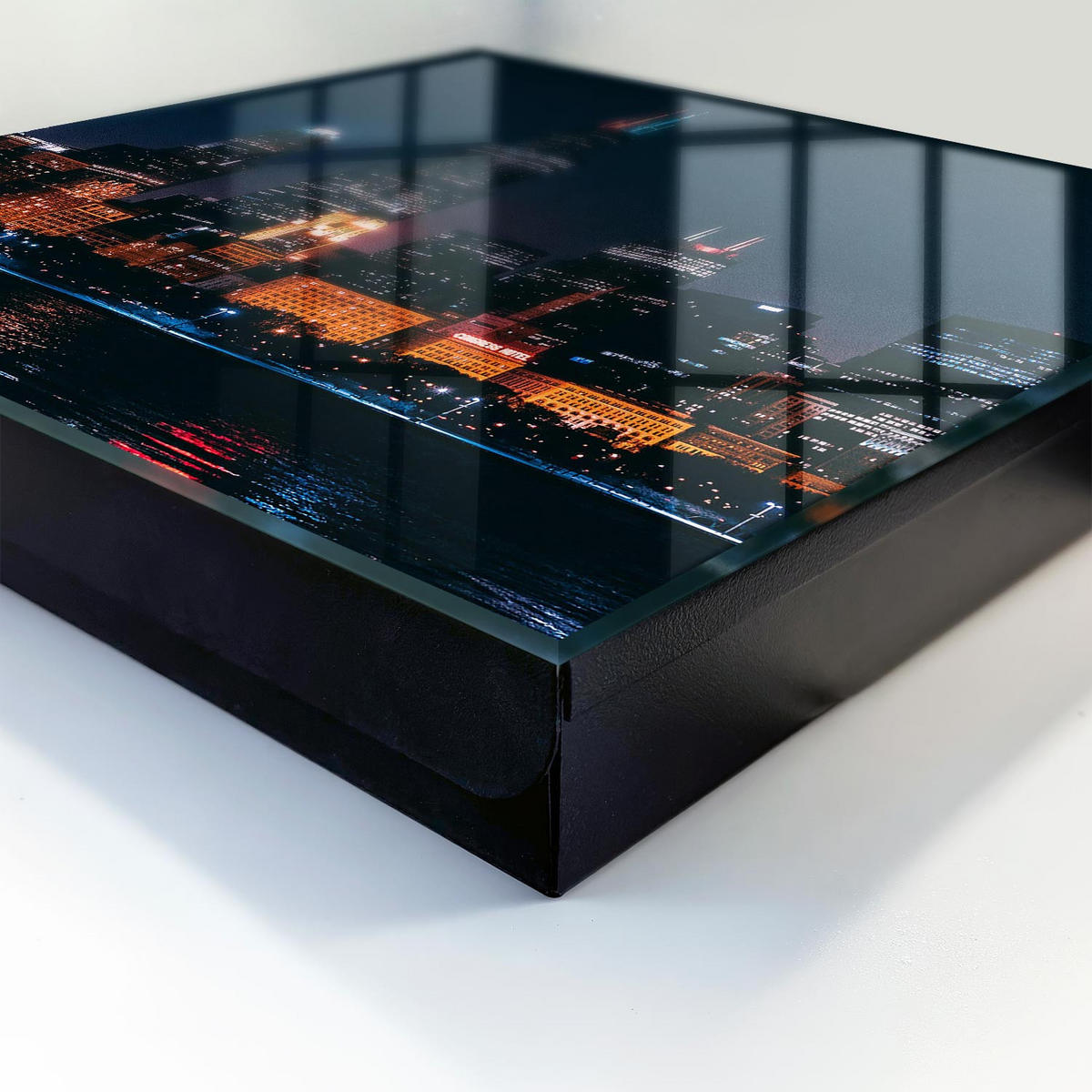 SCHLÜSSELBOX Schwarz 30x30 cm- Türöffnung nach rechts - Nachtstadt - Schwarz, Metall (30/30/5cm) - TULUP