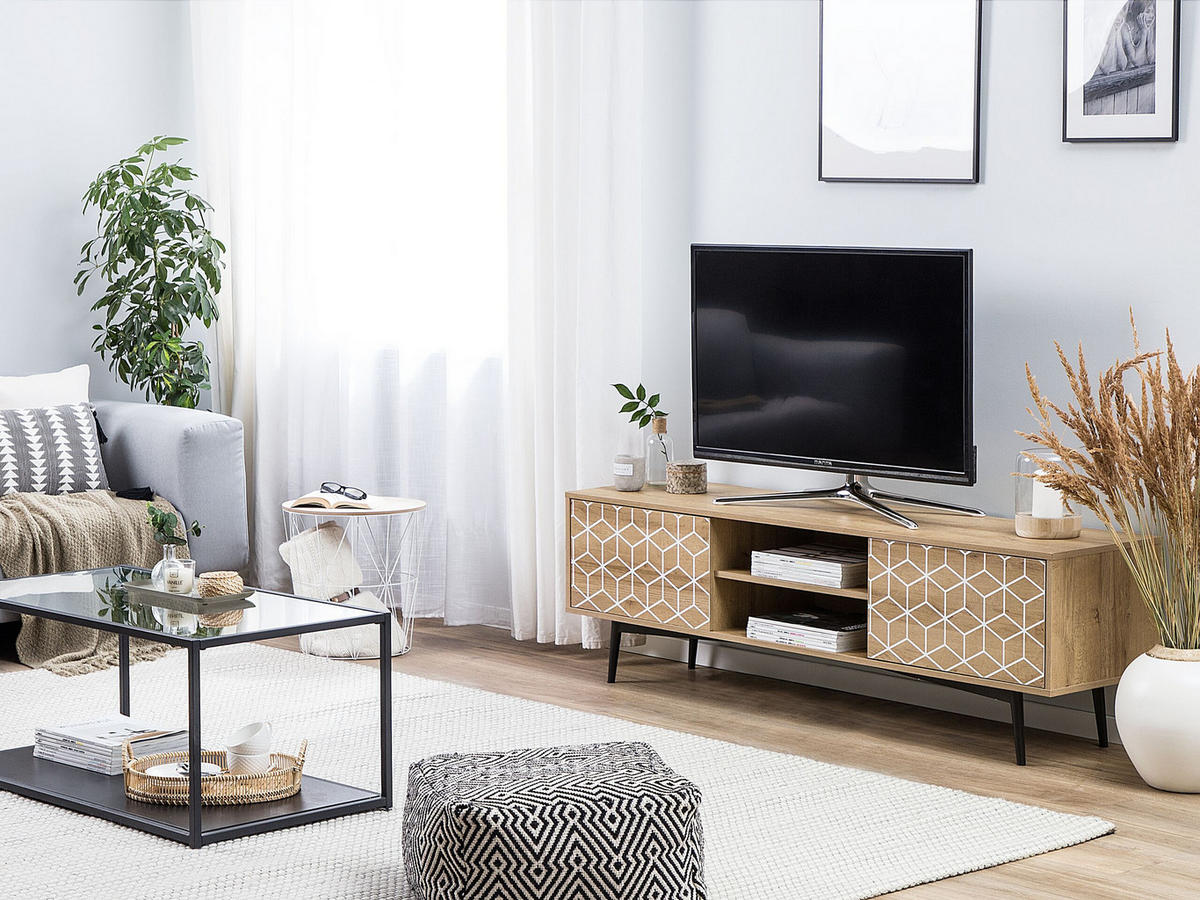 TV-MÖBEL Hellbraun, Weiß TORVI 40/160/50 cm - Hellbraun, Holzwerkstoff (160/50/40cm) - Beliani