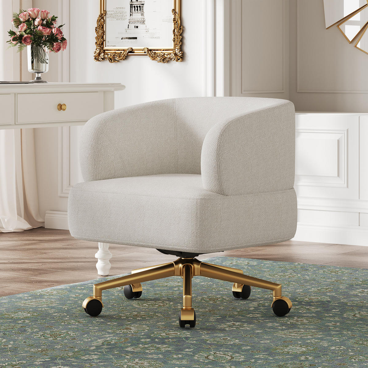 DREHSTUHL, 360° Drehbar, 5 Rollen, Chenille, Beige - Beige, Textil (60/71/71cm) - FLIEKS