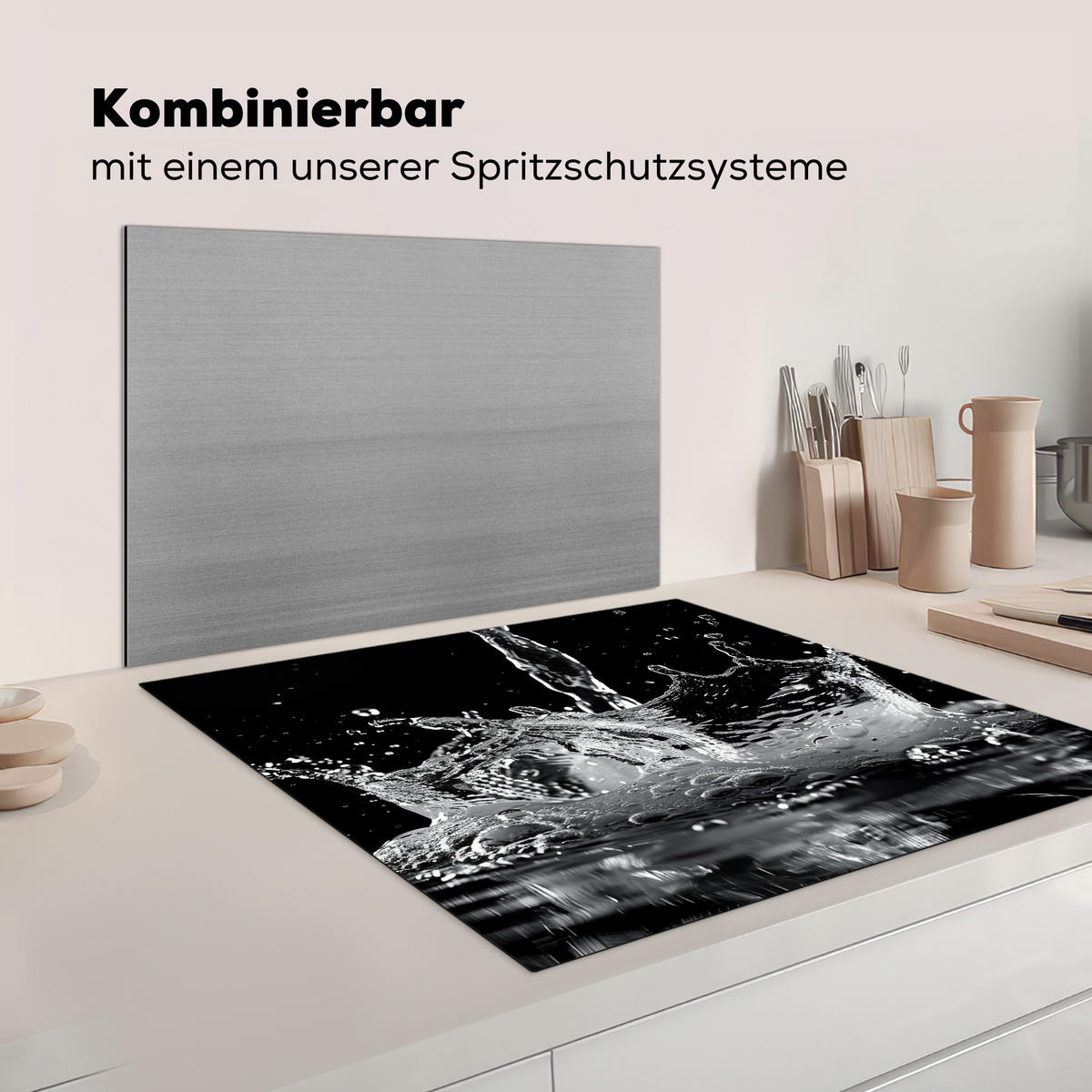 HERDABDECKPLATTE Wasser - Spritzwasser - Schwarz Induktionsmatte 78x78 cm - Schwarz, Kunststoff (78/78/0.2cm) - MuchoWow