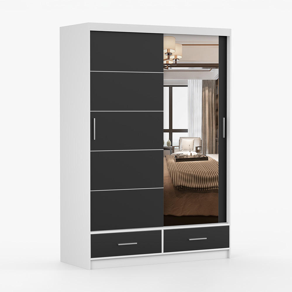 imoebel24 Kleiderschrank Schwarz 150x218x61 cm