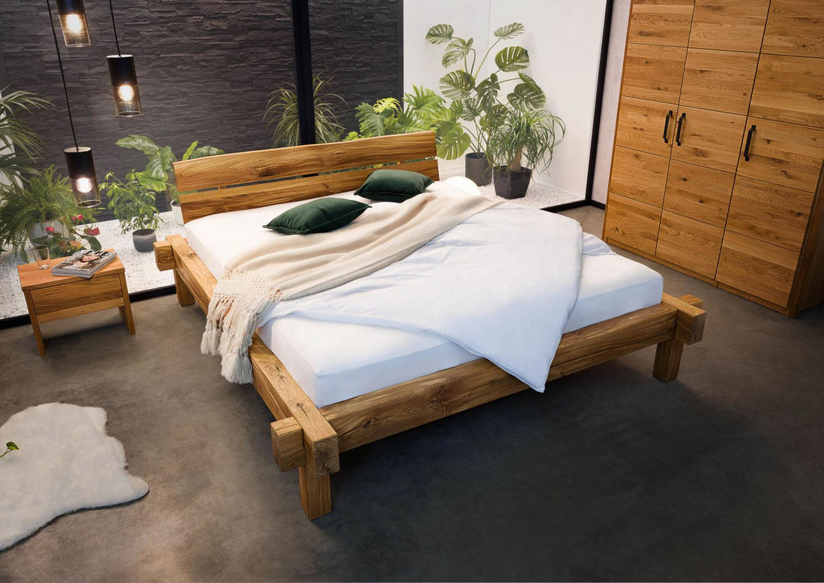 BETT Massivholz Wildeiche 180 x 200 x 85 natur BALKENMÖBEL #712 - Braun, Holz (180/200cm) - Massivmoebel24