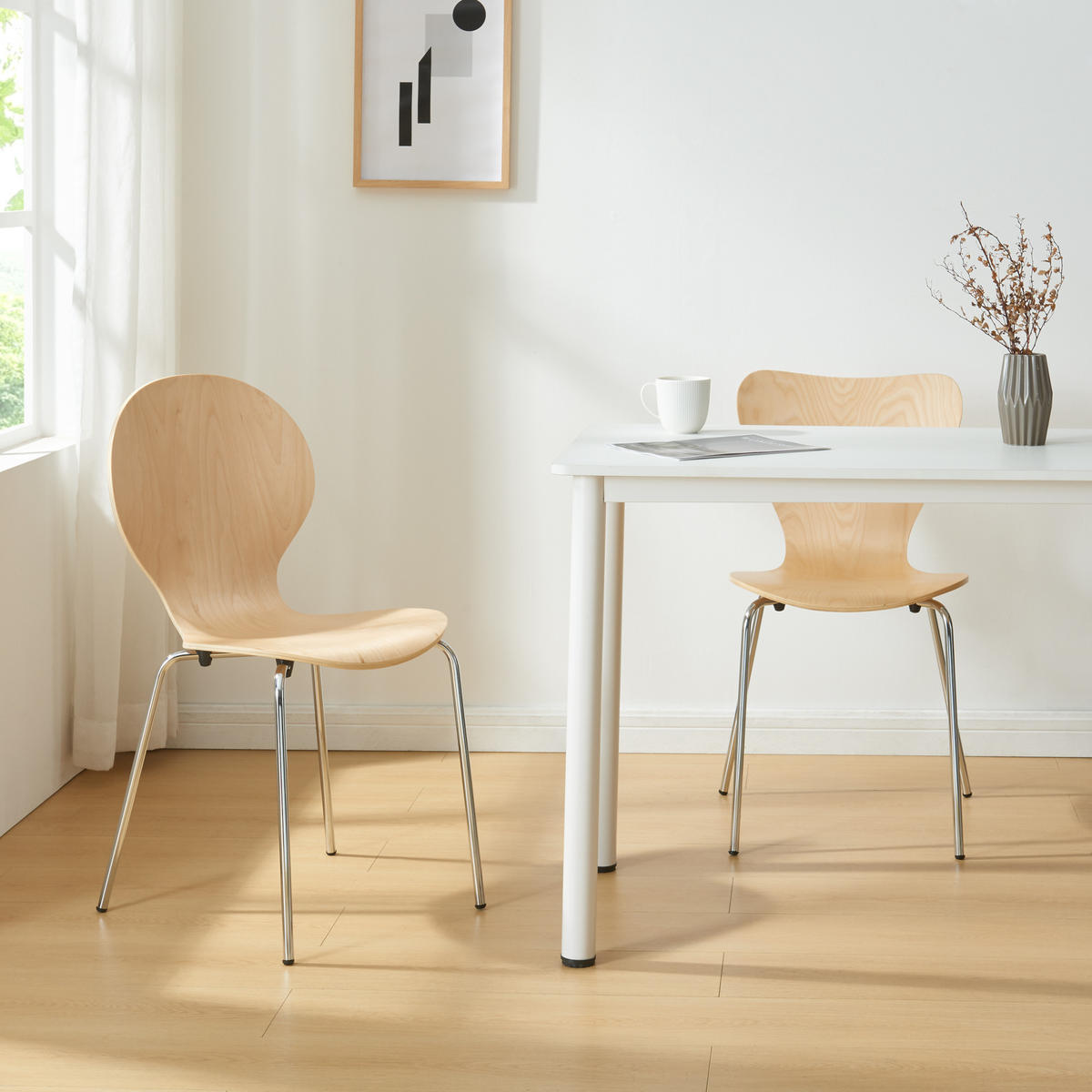 ESSZIMMERSTUHL-SET 4 TLG. Etne - Chromfarben/Birkefarben, Holz/Metall (48/85/50cm) - [en.casa]