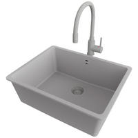 GRANITSPÜLE Venedig Slim Easy, 2-er set Grau 56/44 cm 1 Becken + Küchenarmatur 38/14 cm + Ablauf-Set ab 60er Unterschrank - Grau, Kunststoff (56/20/44cm) - Primagran