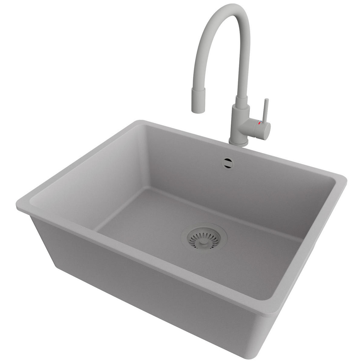 GRANITSPÜLE Venedig Slim Easy, 2-er set Grau 56/44 cm 1 Becken + Küchenarmatur 38/14 cm + Ablauf-Set ab 60er Unterschrank - Grau, Kunststoff (56/20/44cm) - Primagran