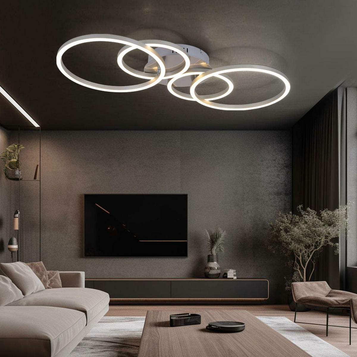 LED DECKENLEUCHTE Metall Silber Ring Design - Silberfarben, Kunststoff/Metall (65.5/40.6/7.5cm) - Globo Lighting