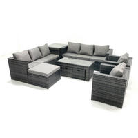 GARTENMÖBEL COUCHTISCH SET mit Sofa Polyrattan Outdoor 11-Sitzer - Dunkelgrau/Grau, Glas/Kunststoff - Fimous