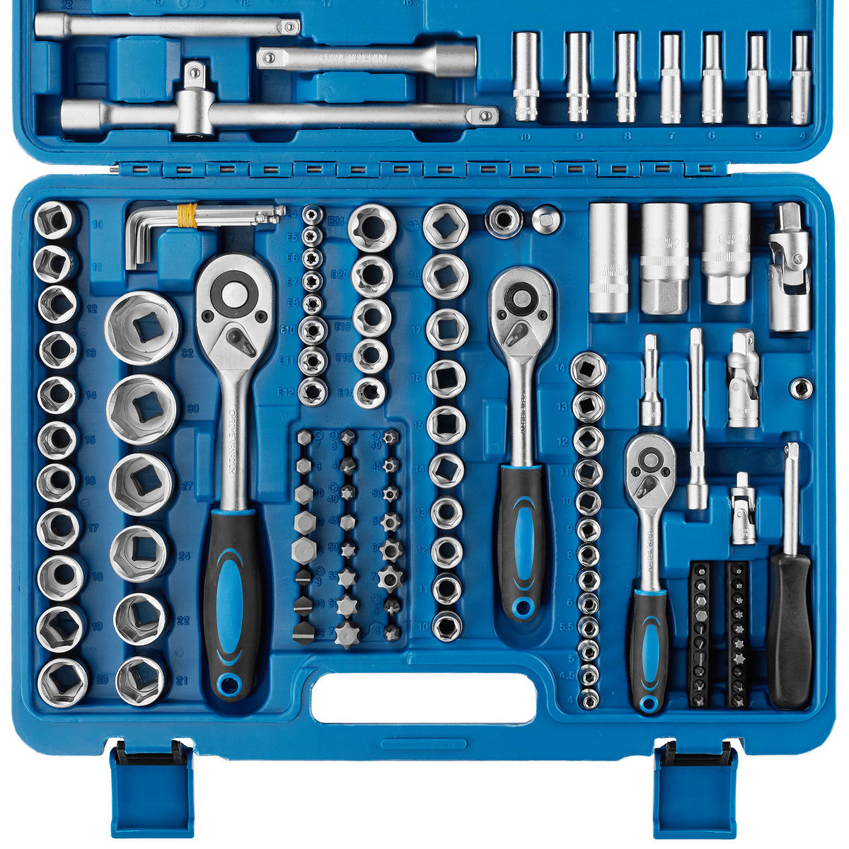 STECKSCHLÜSSELSATZ, übersichtliche Anordnung im Kunststoffkoffer,blau - Blau, Metall (46.5/33.5/9cm) - tectake