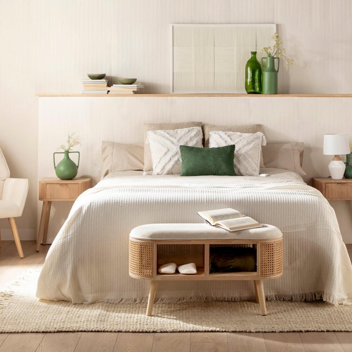 BANK Chela Natürlich 90 cm x 47 cm - Naturfarben, Textil (90/47/35cm)