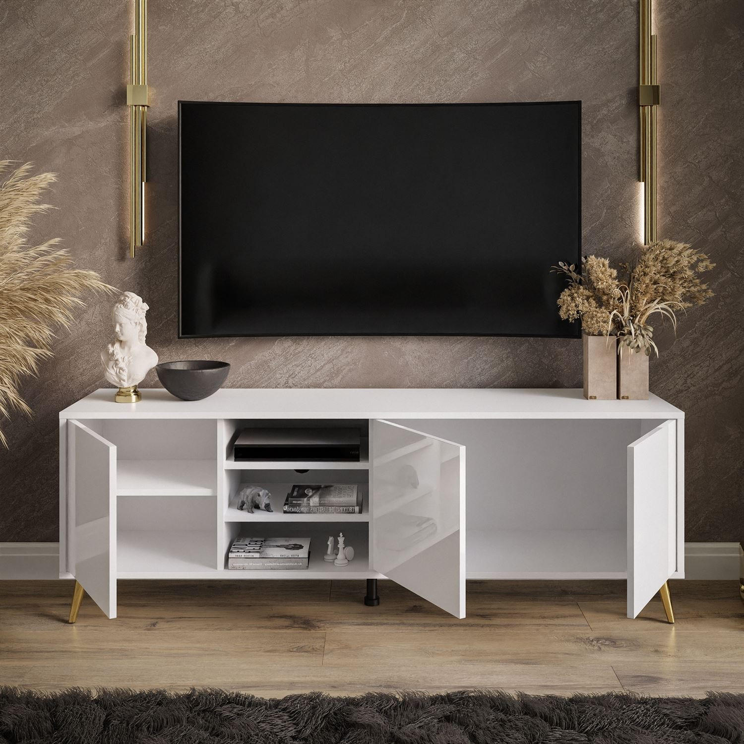 Thumbnail - Lookway Tv-Element, Weiß, Holzwerkstoff, 156x54x38 cm, Wohnzimmer, Wohnwände, Lowboards, Lowboards stehend