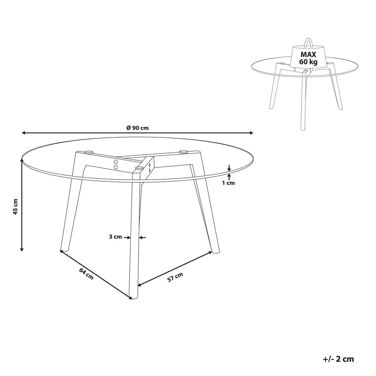 COUCHTISCH Glas 90 cm Minnesota - Hellbraun, Glas (90/90/45cm) - Beliani