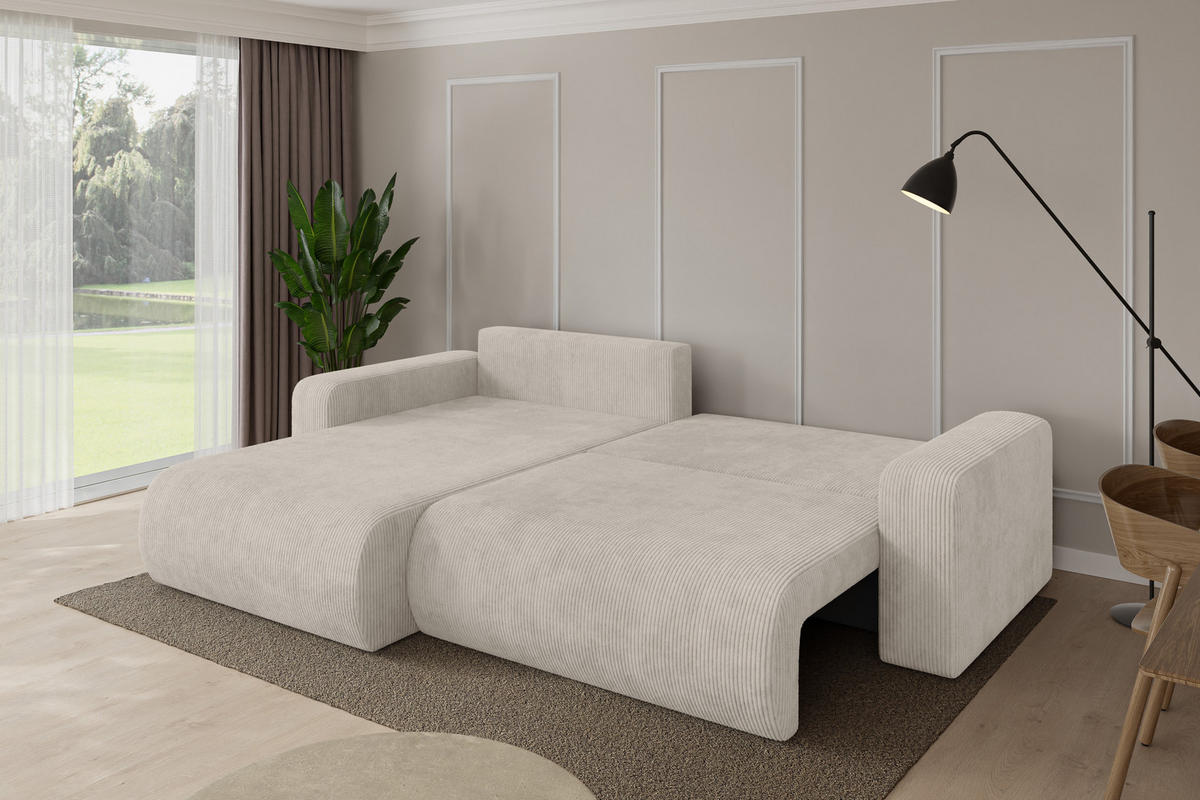 ROHOVÁ SEDAČKA s funkcí spaní, otoman vlevo BERY-L 276x193x88 krémová manšestr - černá/krémová, kompozitní dřevo/textil (276/193cm) - ALTDECOR