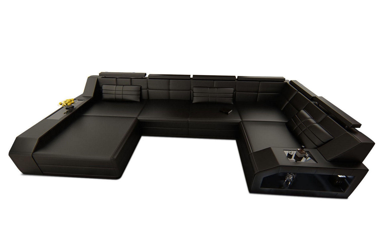 WOHNLANDSCHAFT Arezzo U - Schwarz, Leder (380/86/197cm) - Sofa Dreams
