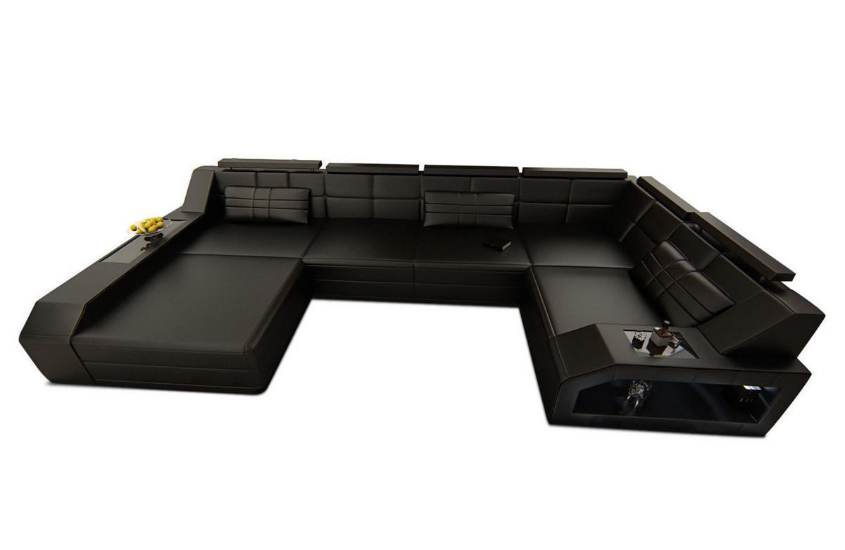 WOHNLANDSCHAFT Arezzo U - Schwarz, Leder (380/86/197cm) - Sofa Dreams