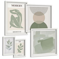 BILDER SET 5er Set - 50x50 cm & 20x30 cm & 40x60 cm Weißer Rahmen - Stilvolle abstrakte Pflanzengrafiken - Weiß, Kunststoff (40/60cm) - TULUP