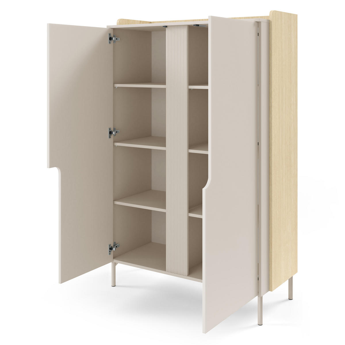 KOMMODE Positivo mit 2 Türen und 6 Einlegeböden, 103 cm, Mavelie-Eiche + Macadamia - Eichefarben, Holzwerkstoff (103/160/42cm) - Beautysofa