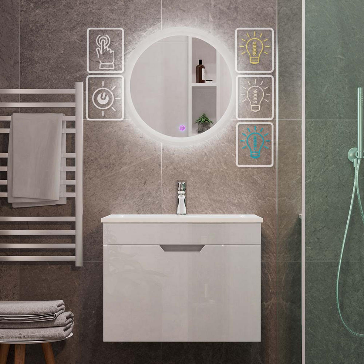 BADMÖBEL-SET Stefanie Weiß 3 Teile, mit Unterschrank 60 cm und Led Spiegel - Weiß, Holzwerkstoff (60/46.2/40cm) - Vicco