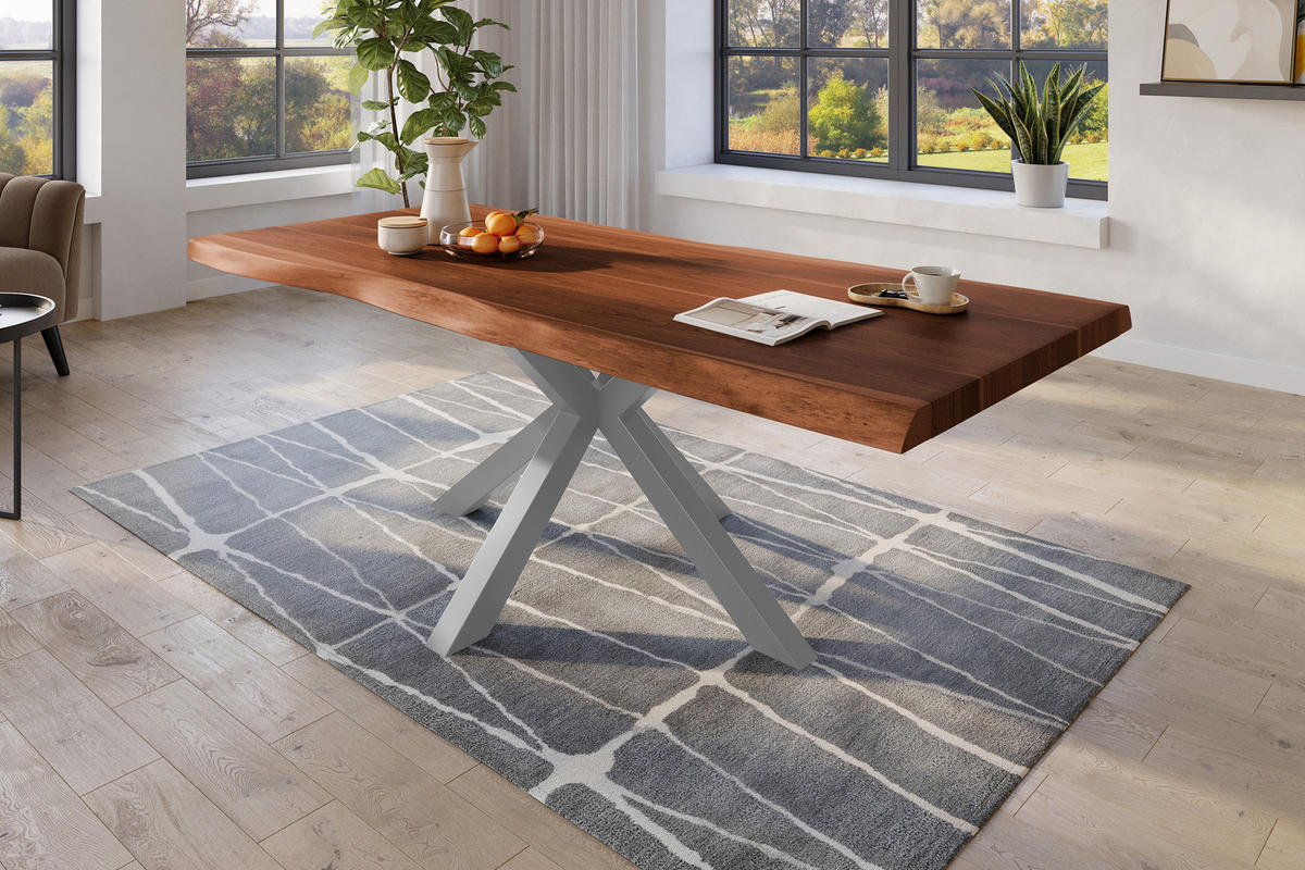 ESSTISCH TITAN - Silberfarben/Braun, Holz (110/220/79cm) - SAM