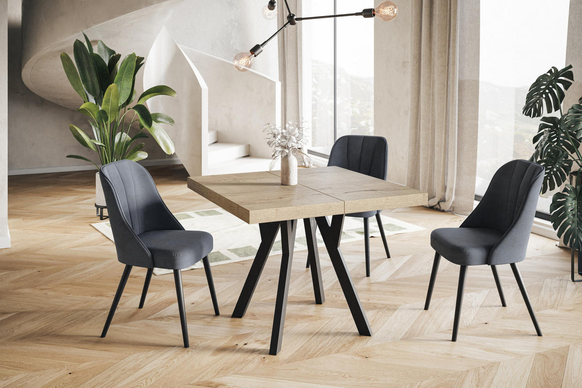 ESSZIMMERTISCH RICO, ausziehbarer Tisch100-200X100X77 cm, Farbe: HALIFAX, mit Holzbeinen in Farbe Schwarz - Schwarz/Naturfarben, Holzwerkstoff (100/100/77cm) - Alpi-Möbel
