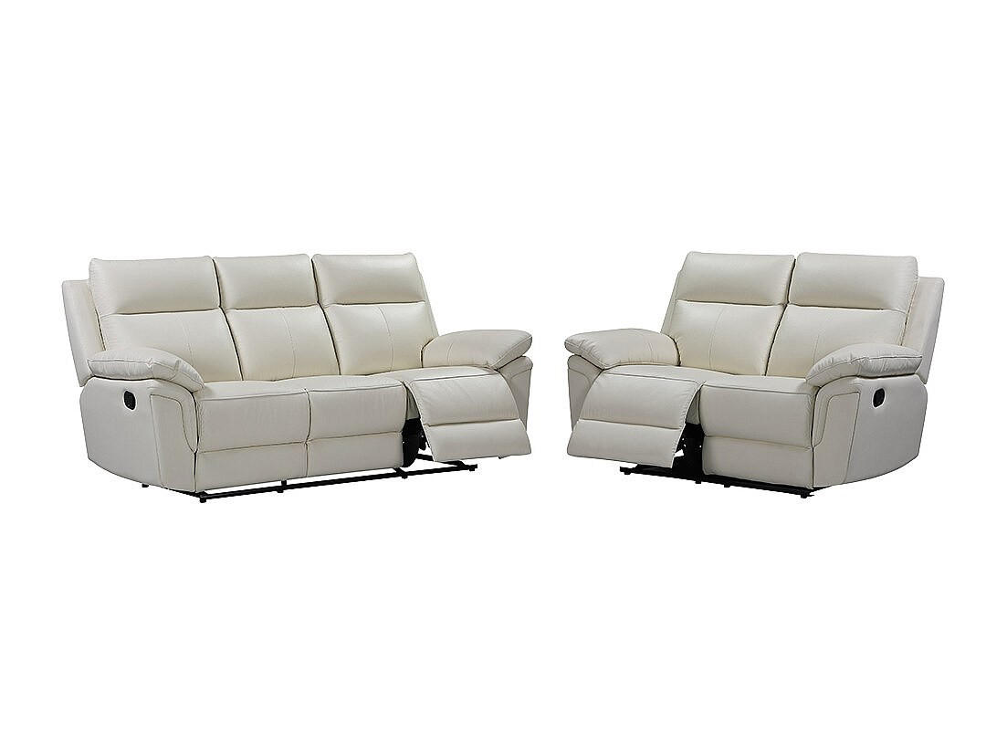 COUCHGARNITUR - 5 Personen - leder - elfenbeinfarben Pakita - Weiß, Leder (153/102/92cm) - Vente-Unique