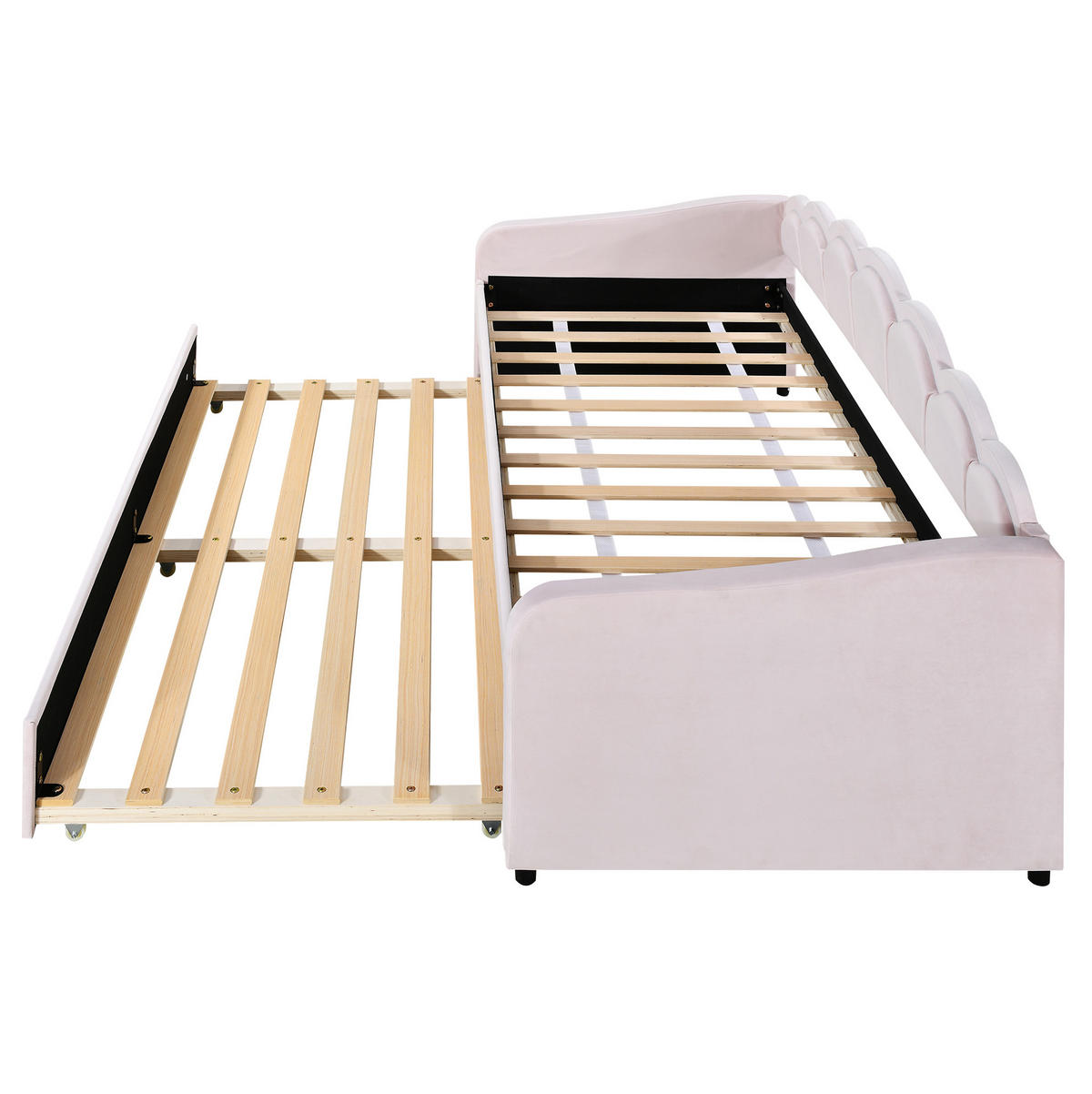 POLSTERBETT aus Samt 90x200 cm in Rosa mit LED-Beleuchtung & Rollbett - Rosa, Textil (90/200cm) - Modfu