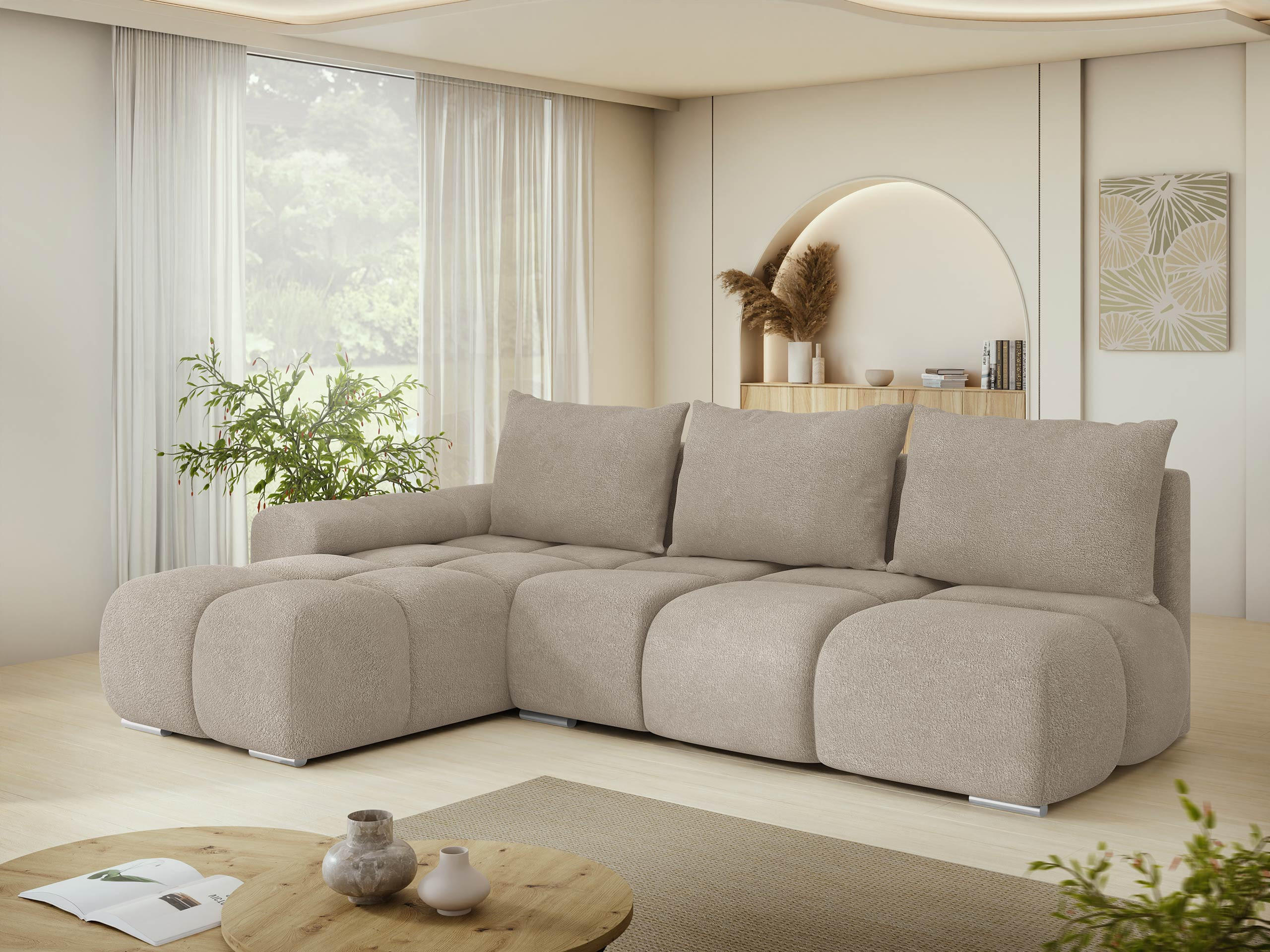 ECKSOFA Bestii, Seite: Links - Beige/Schwarz, Holz/Kunststoff (270/183cm) - MIRJAN24