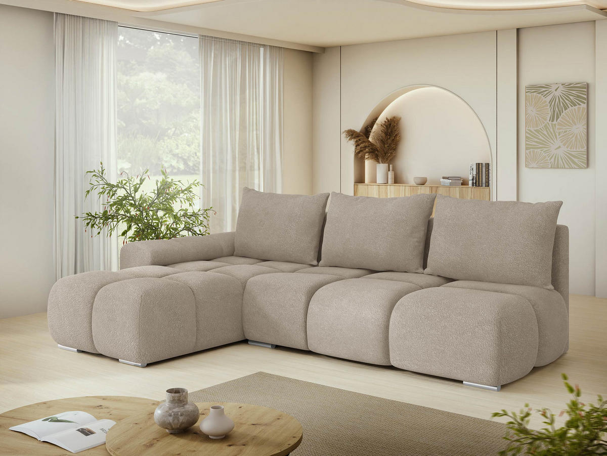 ECKSOFA Bestii, Seite: Links - Beige/Schwarz, Holz/Kunststoff (270/183cm) - MIRJAN24